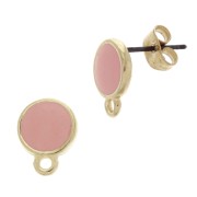 Clous d'oreilles rond en résine époxy  11.5x9 mm Doré à l'or fin - Rose corail x2|raw }}