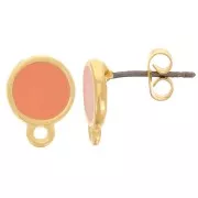 Clous d'oreilles rond en résine époxy 11.5x9 mm Doré à l'or fin - Saumon x2