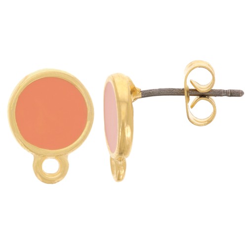 Clous d'oreilles rond en résine époxy 11.5x9 mm Doré à l'or fin - Saumon x2