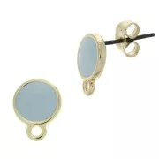 Clous d'oreilles rond en résine époxy  11.5x9 mm Doré à l'or fin - Bleu x2