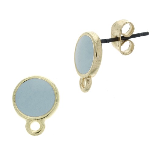 Clous d'oreilles rond en résine époxy  11.5x9 mm Doré à l'or fin - Bleu x2