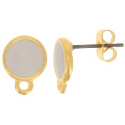 Clous d'oreilles rond en résine époxy 11.5x9 mm Doré à l'or fin - Taupe x2