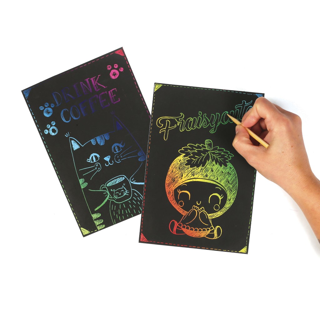 Dessin Carte à Gratter pour Enfants，100 Papier gratter cartes Noir