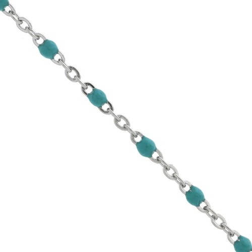 Chaîne avec perles en résine époxy 2 mm - Acier inoxydable 304 - Turquoise x1m