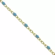 Chaîne avec perles en résine époxy 2 mm Acier inoxydable Doré - Bleu turquoise x1m