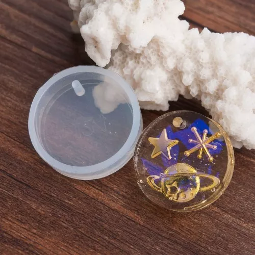 Moule silicone rond pour réaliser des pendentifs en résine x1