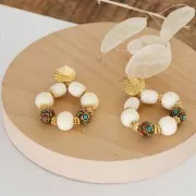 Perle rondelle tibétaine ethnique 9x11 mm Rouge - Turquoise x1