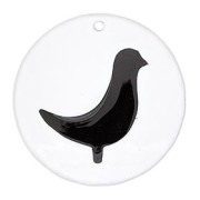 Pendentif résine époxy rond oiseau 39 mm Noir x1