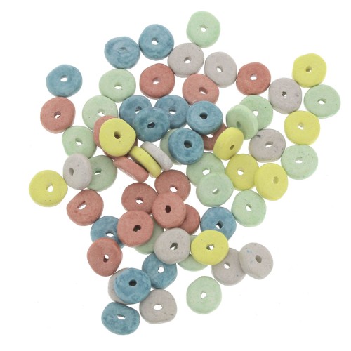 Perles Heishi rondelles en céramique 6.5x2.3 mm - Pastel Multicolore mat x30