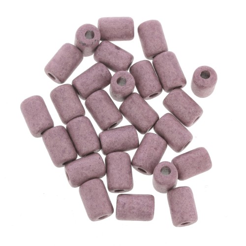 Perles tubes style Heishi en céramique 6.8x10 mm - Mauve mat x10