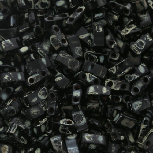 Miyuki Half Tila Beads 5x2.3x1.9mm HTL-4511 - Opaque Black Picasso x10g