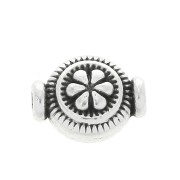 Perle ronde travaillée motif fleur en zamac 10x8 mm - Placage Argent fin vieilli x1|raw }}