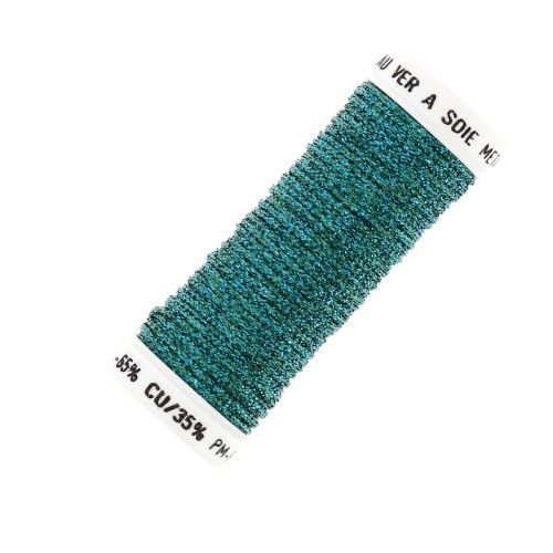 Fil à broder métallisé tressé 16 Au ver à soie pour broderie Turquoise (029) x10m