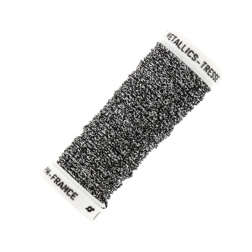 Fil à broder métallisé tressé 16 Au ver à soie pour broderie Argenté Noir 019)x10m