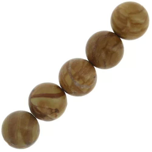 Perles rondes en pierre gemme 10 mm - Jaspe bois x5