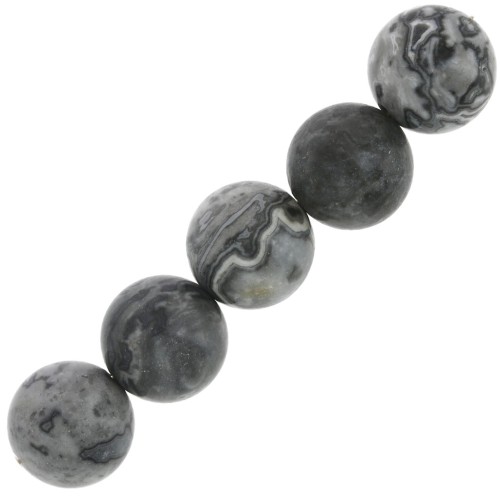 Perles rondes en pierre gemme 8 mm - Jaspe feuille d'argent x10