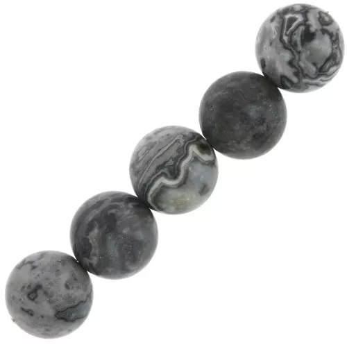 Perles rondes en pierre gemme 6 mm - Jaspe feuille d'argent x15