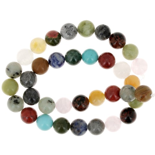 Mix de Perles rondes 10 mm en pierres gemmes teintées x37cm
