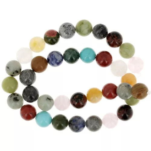 Mix de Perles rondes 10 mm en pierres gemmes teintées x37cm