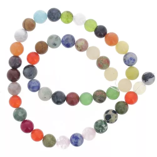 Assortiment de perles rondes 8 mm en pierre gemmes x38cm
