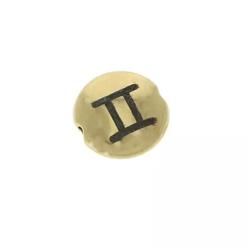 Perle ronde plate en métal 8 mm - Signe du zodiaque Gémeaux - Doré x1