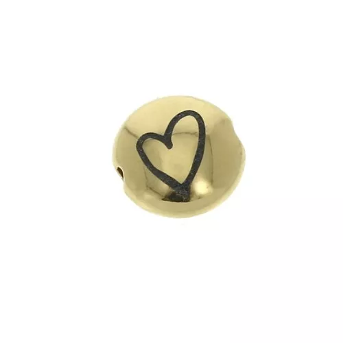 Perle ronde plate en métal 8 mm - Symbole coeur - Doré x1