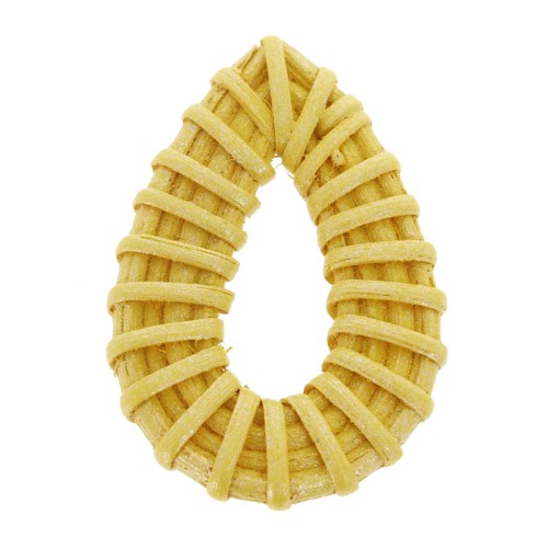 Pendentif goutte en bois tressé 45x35 mm - Jaune effet nacré x1