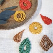 Pendentif rond - anneau en bois tressé 40 mm - Jaune effet nacré x1