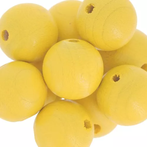 Perles rondes en bois 15 mm Jaune x5
