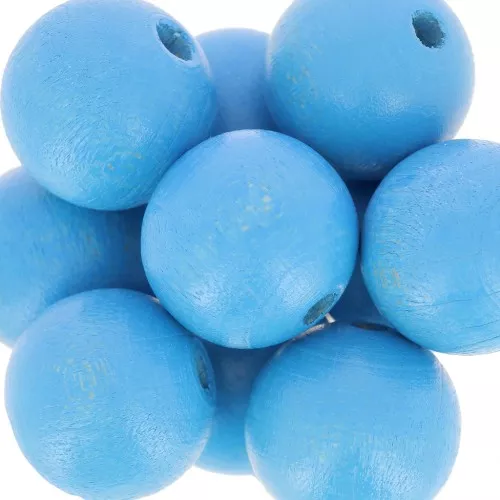 Perles rondes en bois 15 mm Turquoise x5