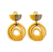 Pendentif 3 anneaux en bois tressé 42 mm - Jaune effet nacré x1