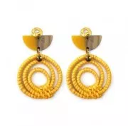 Pendentif goutte en bois tressé 47x23 mm - Jaune effet nacré x1