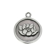 Breloque ronde motif fleur de lotus 14.5 mm en Argent 925 x1|raw }}