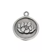 Breloque ronde motif fleur de lotus 14.5 mm en Argent 925 x1