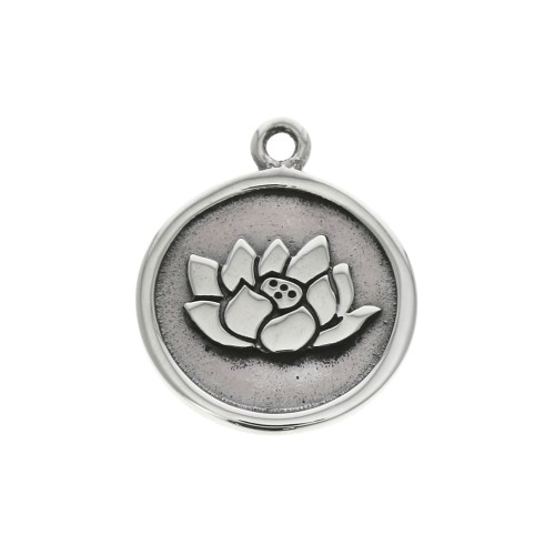 Breloque ronde motif fleur de lotus 14.5 mm en Argent 925 x1
