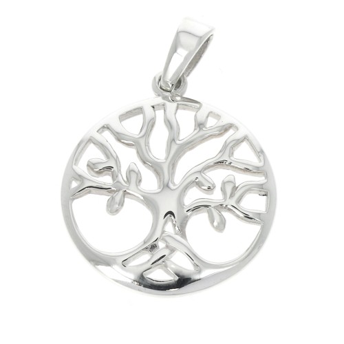 Pendentif rond 21x18 mm motif arbre de vie ajouré  avec anneau fermé Argent 925 x1