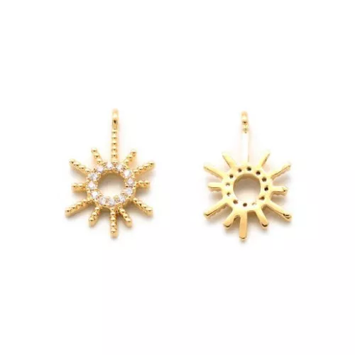 Breloque soleil avec  Oxydes de Zirconium16x11 mm - Doré - Crystal x1