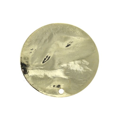 Pendentif disque martelé 25 mm avec un trou - Doré à l'or fin x1