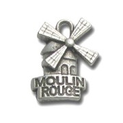 Breloque Moulin Rouge 20 mm Placage Argent fin vieilli x1