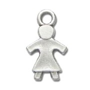 Breloque girl 20 mm Placage Argent fin vieilli x1