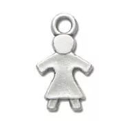 Breloque girl 20 mm Placage Argent fin vieilli x1