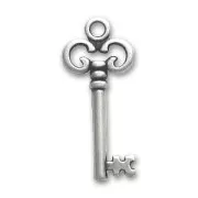 Pendentif clé 30 mm Placage Argent fin vieilli x1