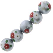 Perle japonaise Tensha en résine - Decal Miyuki 12 mm - Gris - Rouge - Blanc x1