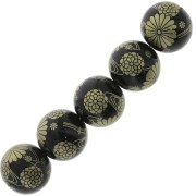 Perle japonaise Tensha en résine - Decal Miyuki 12 mm - Noir - Doré x1|raw }}