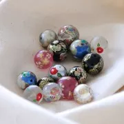 Perle japonaise Tensha en résine - Decal Miyuki 12 mm -  Noir - Rose - Doré x1