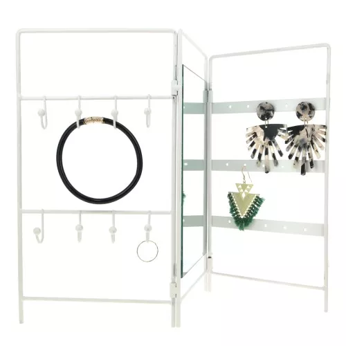 Porte bijoux - présentoir à bijoux style paravent avec miroir 26x42 cm - Blanc x1