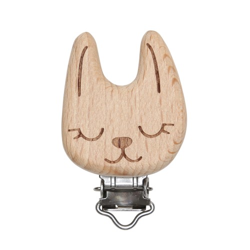 Clip amovible attache sucette - tétine 54x35 mm en bois - Lapin - Naturel x1