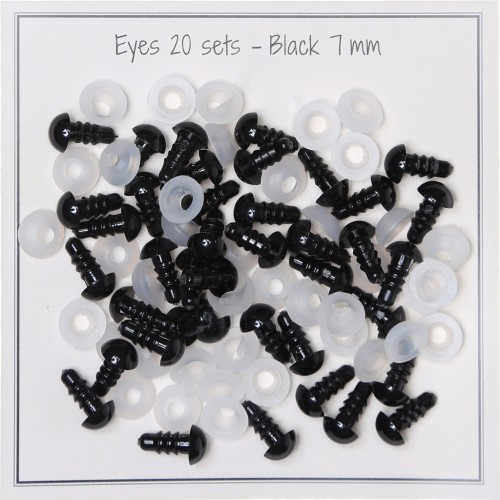 Yeux de sécurité en plastique - pour peluche et amigurumi - 7 mm - Noir x20 paires