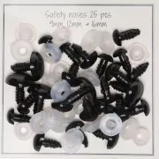 Nez de sécurité en plastique pour peluche et amigurumi - 9 - 12 & 16 mm - Noir x25