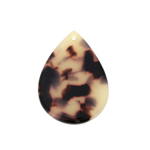 Pendentif goutte 31x22 mm - Ecaille de tortue - Beige - Noir x1